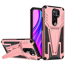 Silicone Matte Finish and Plastic Back Cover Case with Stand MQ1 for Xiaomi Redmi 9 Prime India Rose Gold