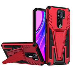 Silicone Matte Finish and Plastic Back Cover Case with Stand MQ1 for Xiaomi Redmi 9 Red
