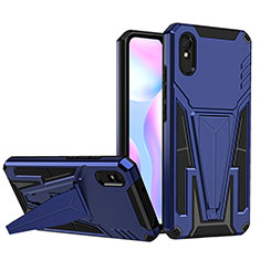 Silicone Matte Finish and Plastic Back Cover Case with Stand MQ1 for Xiaomi Redmi 9AT Blue