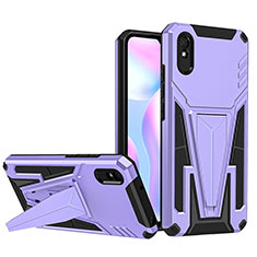 Silicone Matte Finish and Plastic Back Cover Case with Stand MQ1 for Xiaomi Redmi 9AT Purple