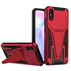 Silicone Matte Finish and Plastic Back Cover Case with Stand MQ1 for Xiaomi Redmi 9i Red