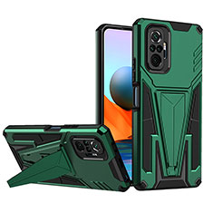 Silicone Matte Finish and Plastic Back Cover Case with Stand MQ1 for Xiaomi Redmi Note 10 Pro 4G Green