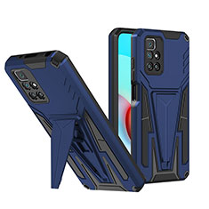 Silicone Matte Finish and Plastic Back Cover Case with Stand MQ1 for Xiaomi Redmi Note 11 4G (2021) Blue