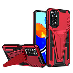 Silicone Matte Finish and Plastic Back Cover Case with Stand MQ1 for Xiaomi Redmi Note 11 4G (2022) Red
