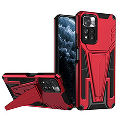 Silicone Matte Finish and Plastic Back Cover Case with Stand MQ1 for Xiaomi Redmi Note 11 Pro+ Plus 5G Red