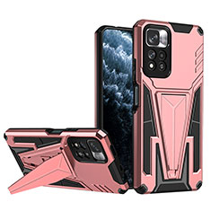 Silicone Matte Finish and Plastic Back Cover Case with Stand MQ1 for Xiaomi Redmi Note 11 Pro+ Plus 5G Rose Gold