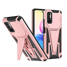 Silicone Matte Finish and Plastic Back Cover Case with Stand MQ1 for Xiaomi Redmi Note 11 SE 5G Rose Gold
