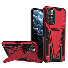 Silicone Matte Finish and Plastic Back Cover Case with Stand MQ1 for Xiaomi Redmi Note 11S 5G Red
