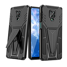 Silicone Matte Finish and Plastic Back Cover Case with Stand MQ1 for Xiaomi Redmi Note 9 Pro Black