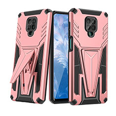Silicone Matte Finish and Plastic Back Cover Case with Stand MQ1 for Xiaomi Redmi Note 9 Pro Max Rose Gold