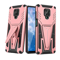 Silicone Matte Finish and Plastic Back Cover Case with Stand MQ1 for Xiaomi Redmi Note 9 Pro Rose Gold