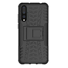 Silicone Matte Finish and Plastic Back Cover Case with Stand P02 for Huawei P20 Pro Black