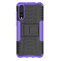 Silicone Matte Finish and Plastic Back Cover Case with Stand P02 for Huawei P20 Pro Purple