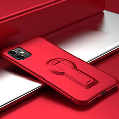 Silicone Matte Finish and Plastic Back Cover Case with Stand R01 for Apple iPhone 11 Red