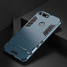 Silicone Matte Finish and Plastic Back Cover Case with Stand R01 for Huawei Honor V20 Blue