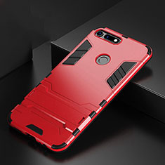 Silicone Matte Finish and Plastic Back Cover Case with Stand R01 for Huawei Honor V20 Red
