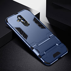 Silicone Matte Finish and Plastic Back Cover Case with Stand R01 for Huawei Mate 20 Lite Blue