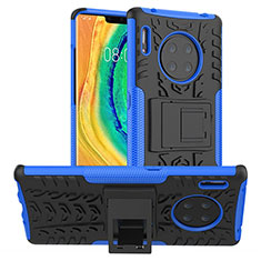 Silicone Matte Finish and Plastic Back Cover Case with Stand R01 for Huawei Mate 30 Blue
