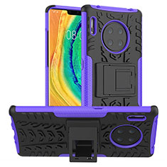 Silicone Matte Finish and Plastic Back Cover Case with Stand R01 for Huawei Mate 30 Purple