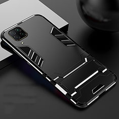 Silicone Matte Finish and Plastic Back Cover Case with Stand R01 for Huawei Nova 6 SE Black