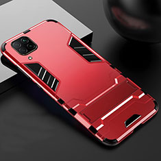 Silicone Matte Finish and Plastic Back Cover Case with Stand R01 for Huawei Nova 7i Red