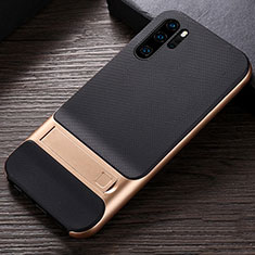 Silicone Matte Finish and Plastic Back Cover Case with Stand R01 for Huawei P30 Pro New Edition Gold