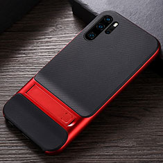 Silicone Matte Finish and Plastic Back Cover Case with Stand R01 for Huawei P30 Pro New Edition Red