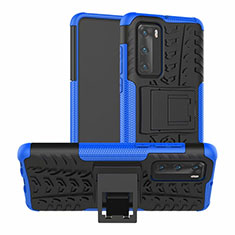Silicone Matte Finish and Plastic Back Cover Case with Stand R01 for Huawei P40 Blue