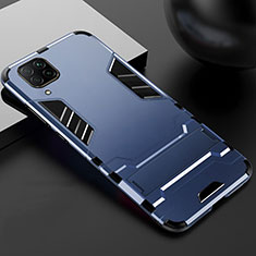 Silicone Matte Finish and Plastic Back Cover Case with Stand R01 for Huawei P40 Lite Blue