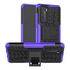 Silicone Matte Finish and Plastic Back Cover Case with Stand R01 for Huawei P40 Purple