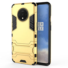 Silicone Matte Finish and Plastic Back Cover Case with Stand R01 for OnePlus 7T Gold