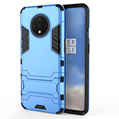 Silicone Matte Finish and Plastic Back Cover Case with Stand R01 for OnePlus 7T Sky Blue