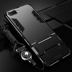 Silicone Matte Finish and Plastic Back Cover Case with Stand R01 for Oppo K1 Black