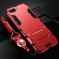 Silicone Matte Finish and Plastic Back Cover Case with Stand R01 for Oppo K1 Red