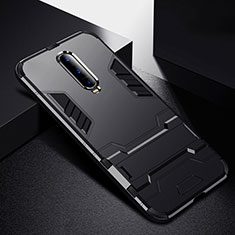 Silicone Matte Finish and Plastic Back Cover Case with Stand R01 for Oppo R17 Pro Black
