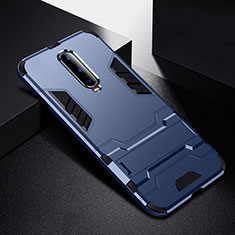 Silicone Matte Finish and Plastic Back Cover Case with Stand R01 for Oppo RX17 Pro Blue