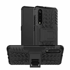 Silicone Matte Finish and Plastic Back Cover Case with Stand R01 for Samsung Galaxy A70 Black