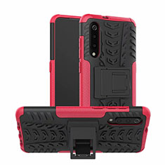 Silicone Matte Finish and Plastic Back Cover Case with Stand R01 for Samsung Galaxy A70 Hot Pink