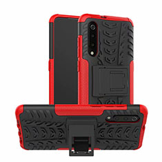 Silicone Matte Finish and Plastic Back Cover Case with Stand R01 for Samsung Galaxy A70 Red
