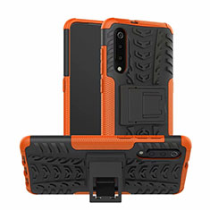 Silicone Matte Finish and Plastic Back Cover Case with Stand R01 for Samsung Galaxy A70S Orange