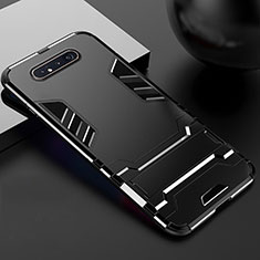 Silicone Matte Finish and Plastic Back Cover Case with Stand R01 for Samsung Galaxy A80 Black