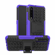 Silicone Matte Finish and Plastic Back Cover Case with Stand R01 for Samsung Galaxy A90 5G Purple