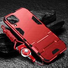 Silicone Matte Finish and Plastic Back Cover Case with Stand R01 for Samsung Galaxy M22 4G Red