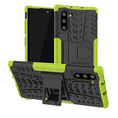 Silicone Matte Finish and Plastic Back Cover Case with Stand R01 for Samsung Galaxy Note 10 Green