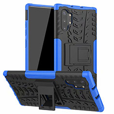 Silicone Matte Finish and Plastic Back Cover Case with Stand R01 for Samsung Galaxy Note 10 Plus 5G Blue