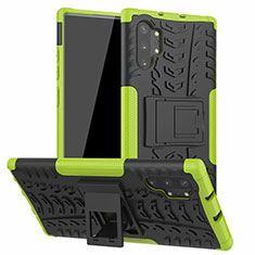 Silicone Matte Finish and Plastic Back Cover Case with Stand R01 for Samsung Galaxy Note 10 Plus 5G Green