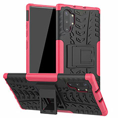 Silicone Matte Finish and Plastic Back Cover Case with Stand R01 for Samsung Galaxy Note 10 Plus 5G Pink
