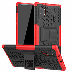 Silicone Matte Finish and Plastic Back Cover Case with Stand R01 for Samsung Galaxy Note 10 Plus 5G Red