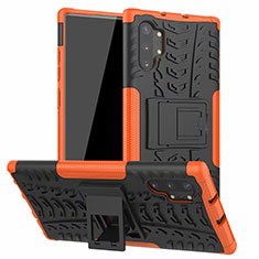 Silicone Matte Finish and Plastic Back Cover Case with Stand R01 for Samsung Galaxy Note 10 Plus Orange