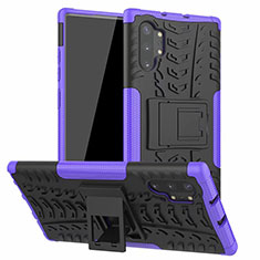 Silicone Matte Finish and Plastic Back Cover Case with Stand R01 for Samsung Galaxy Note 10 Plus Purple